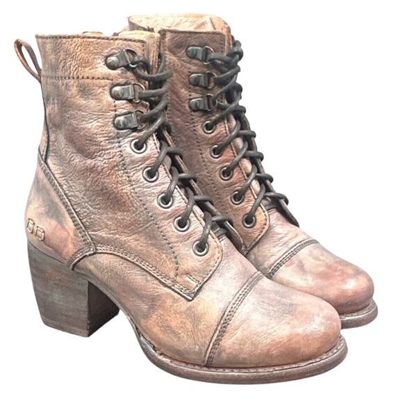 Bed Stu Judgement Combat Boots 6 Cobbler Pinkish Brown Granny Western Grunge USA - Picture 2 of 16